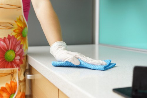 Communal hallway cleaning in a Kennington residential block