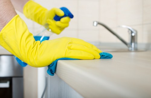 Routine office cleaning equipment prepared for a Kennington workplace visit